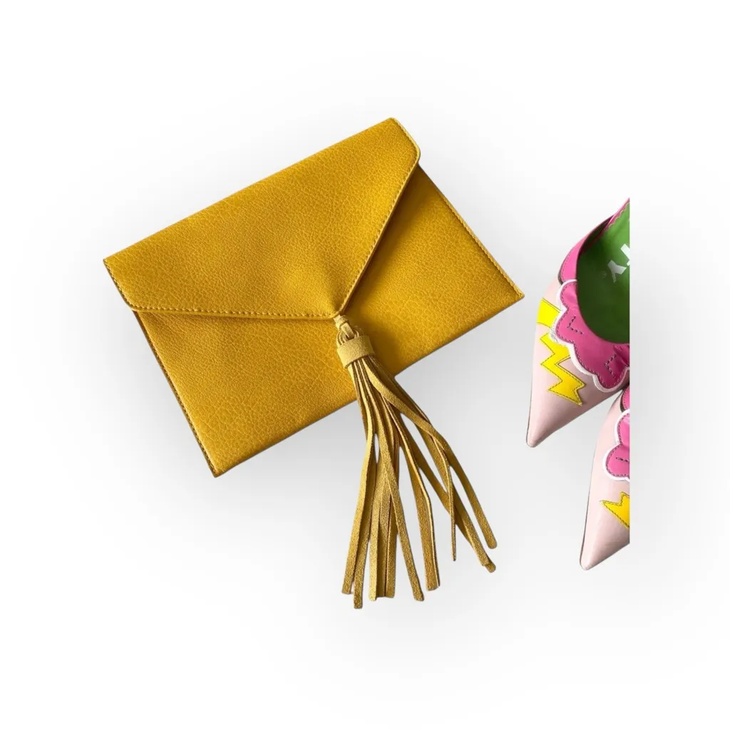 new Street Level ༄ Leather Tassel Envelope Clutch Handbag Bag ༄ Goldenrod Yellow - Image 5