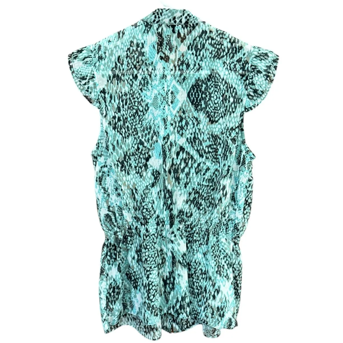 Alfani Sleeveless Ruffle Blouse, Button Up Top Snakeskin Animal Print Womens 10 - Image 2