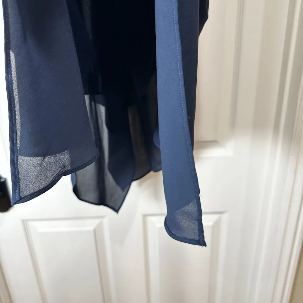 BCBG Paris Navy A Line Swing Dress w Ladderback Detail Handkerchief Hem Size 6 Blue - Image 5