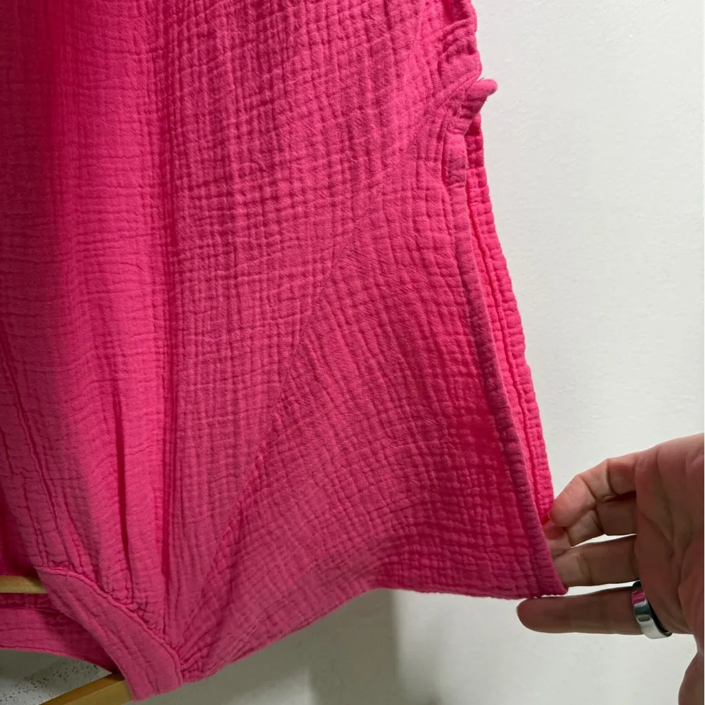 Bobi Short Sleeve V Neck Cotton Gauze Pink Top XL - Image 5