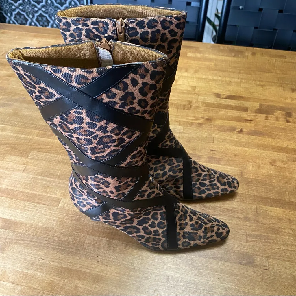 Annie Griffin Annie Leopard Print Heeled Boots with Black Straps - Image 3