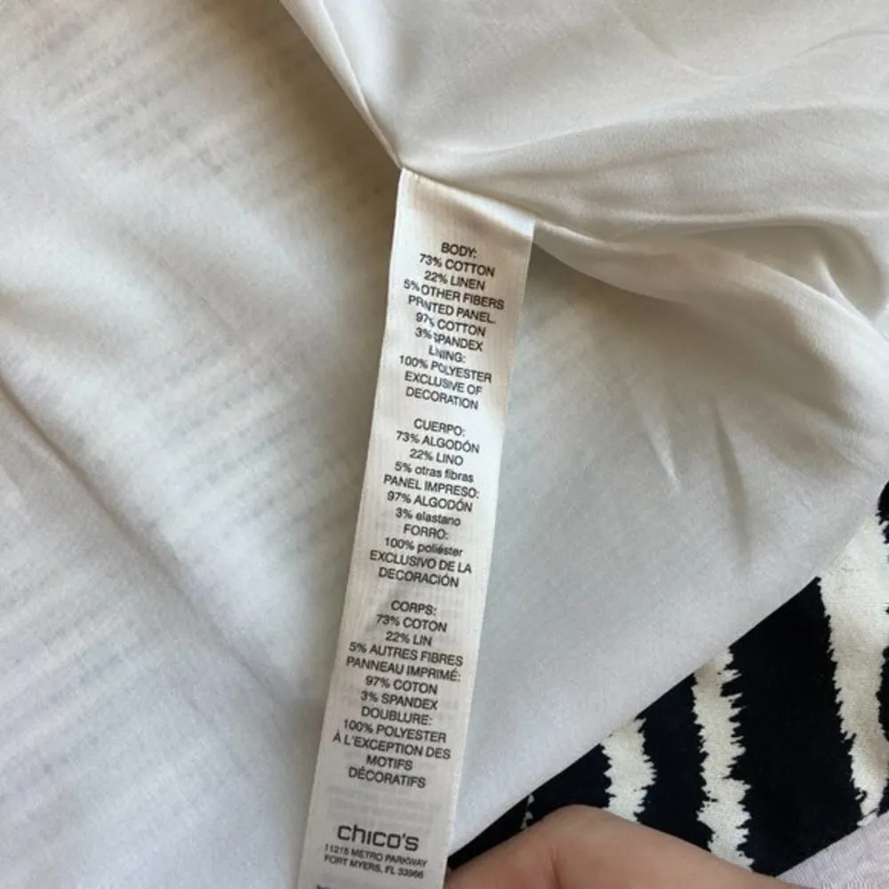 Chico's Linen Blend Tweed Zebra Print Button Up Blazer Size 1 - Image 6