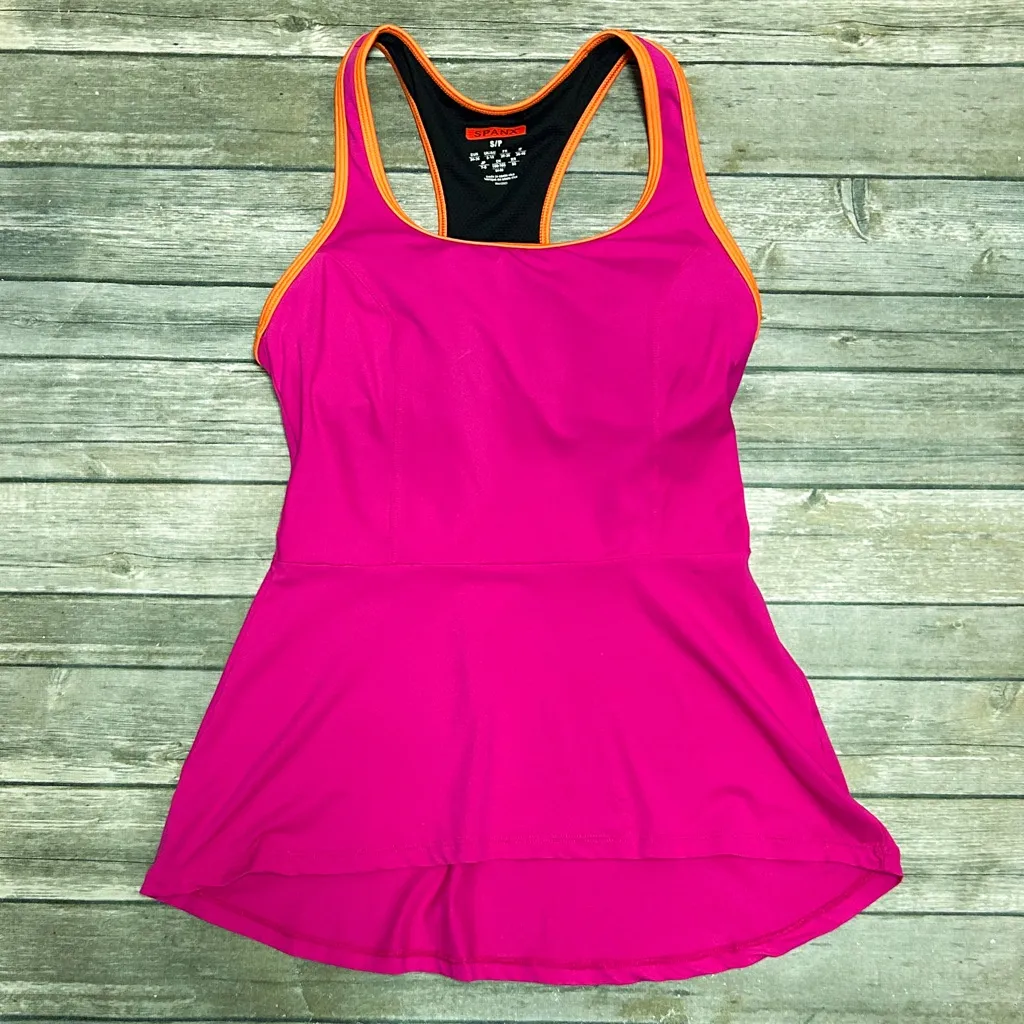 Spanx Magenta Pink Orange Racerback Peplum Workout Tank Padded Shelf Bra Small - Image 7
