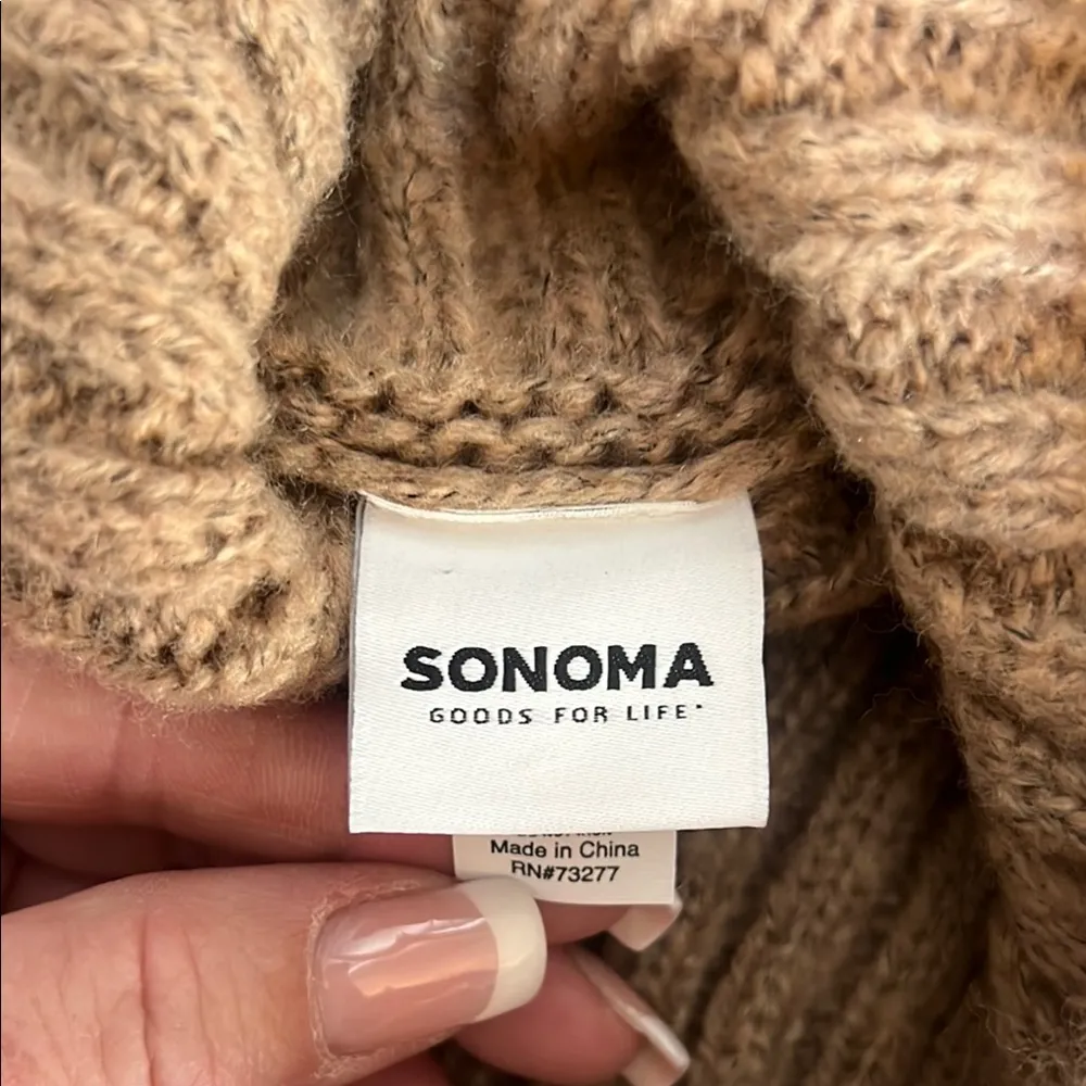 Sonoma Brown Cowl Neck Sweater Chunky Knit - Image 3