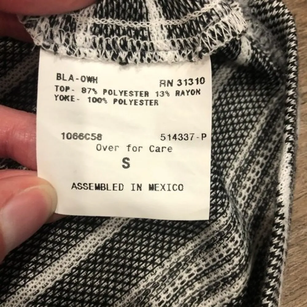 By & By Crew Neck Knit Blouse Sheer Cap Sleeves S SM Small Black White Grey Tie - Image 7