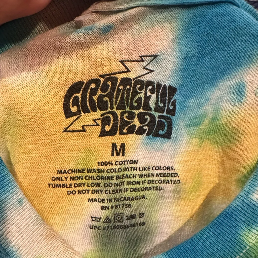 Grateful Dead Roses Skull 77 Spring Tour Blue Yellow Tie-Dye Cotton Band Tshirt - Image 4