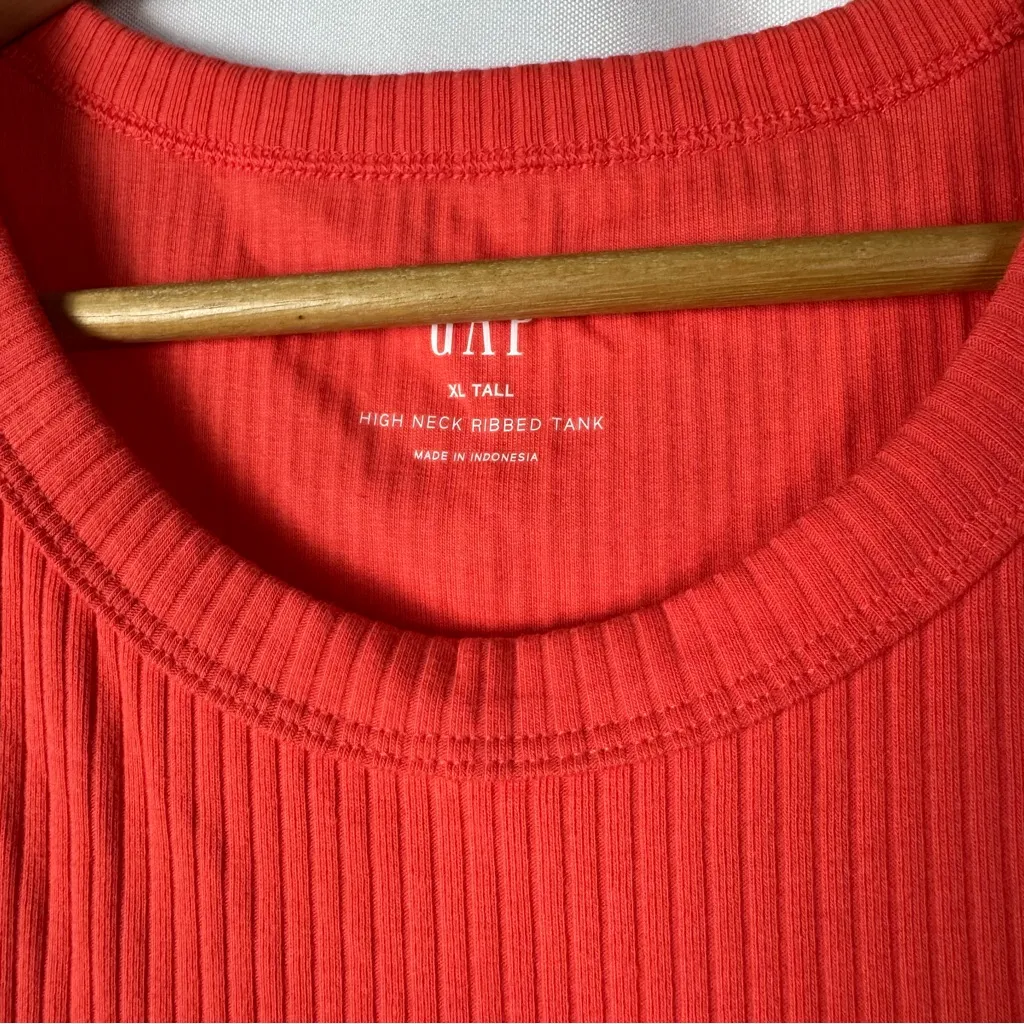 Old Navy Tall Coral Orange High Neck Ribbed Tank Top XL - Image 4