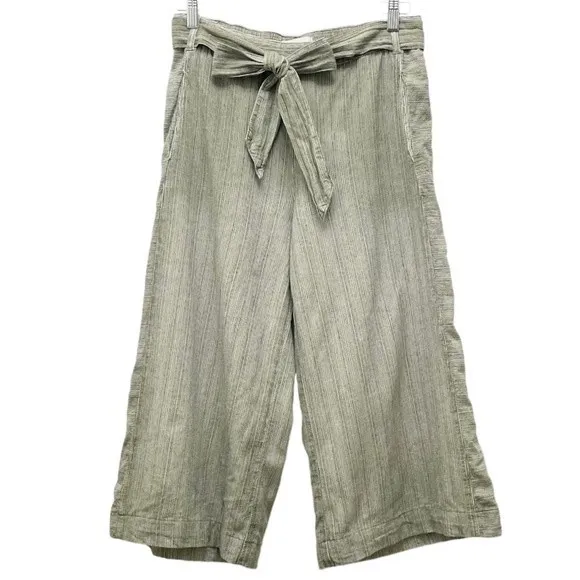 Anthropologie Overdyed Cropped Wide-Leg Lagenlook Pants Olive Stripe Size Small - Image 2