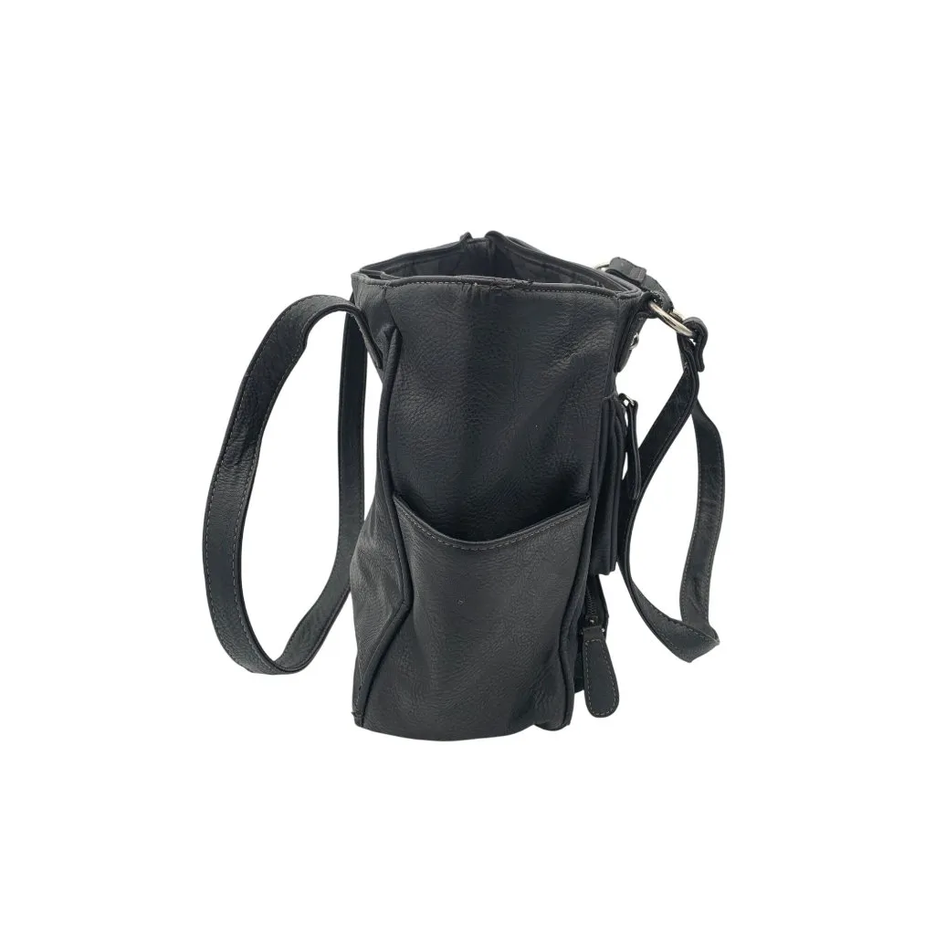 MultiSac Black Faux Leather Multi-Pocket Shoulder Bag With Adjustable Straps - Image 10