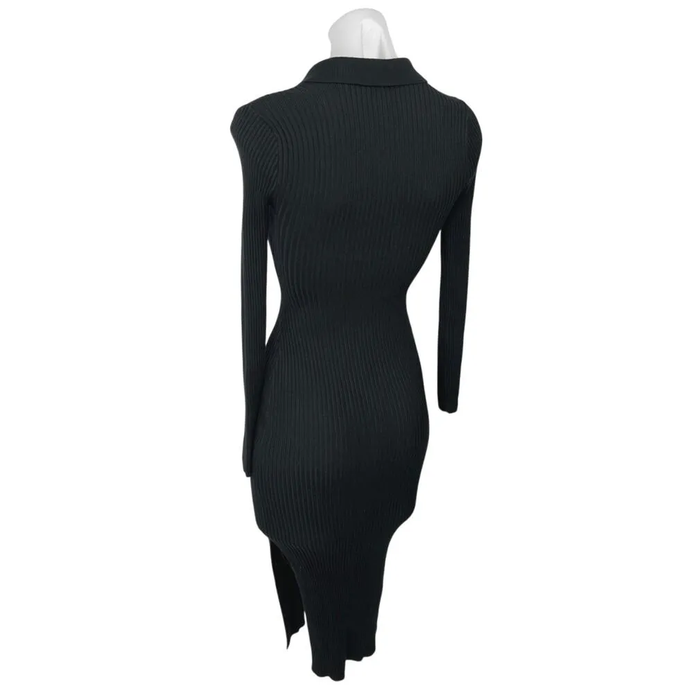 Abercrombie & Fitch Black Ribbed Long Sleeve Midi Bodycon Polo Sweater Dress XS - Image 2