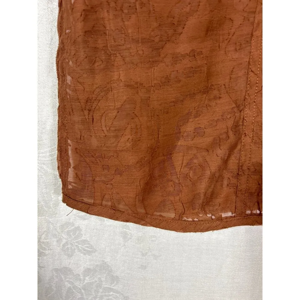 Chicos Button Up 2 Large Brown Sheer Abstract Linen Blend Jacket - Image 4