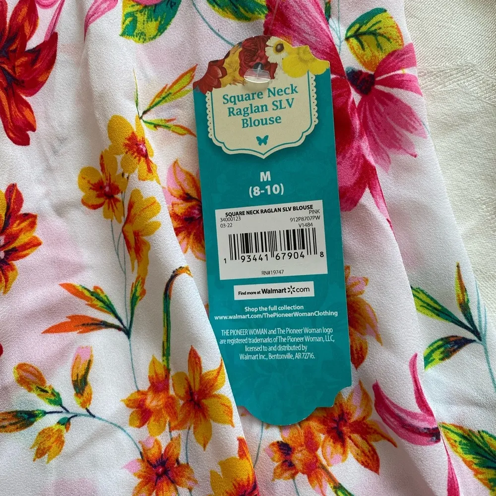 Pioneer Woman Square Neck Raglan Sleeve Floral Top M Size M - Image 11