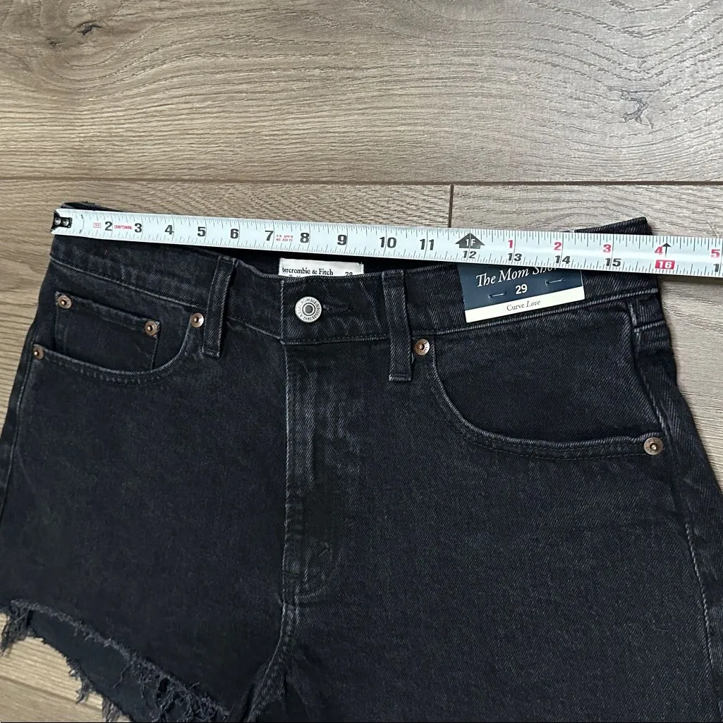 Abercrombie & Fitch The Mom High Rise Curve Love Black Stretch Jean Shorts 29 - Image 5