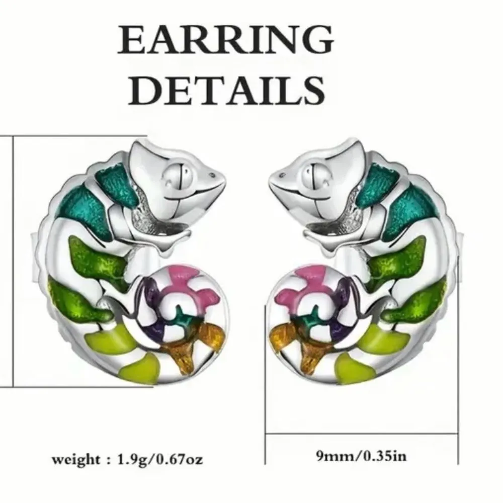 925 Sterling Silver Multicolored Dragon Design Stud Earrings - Image 6
