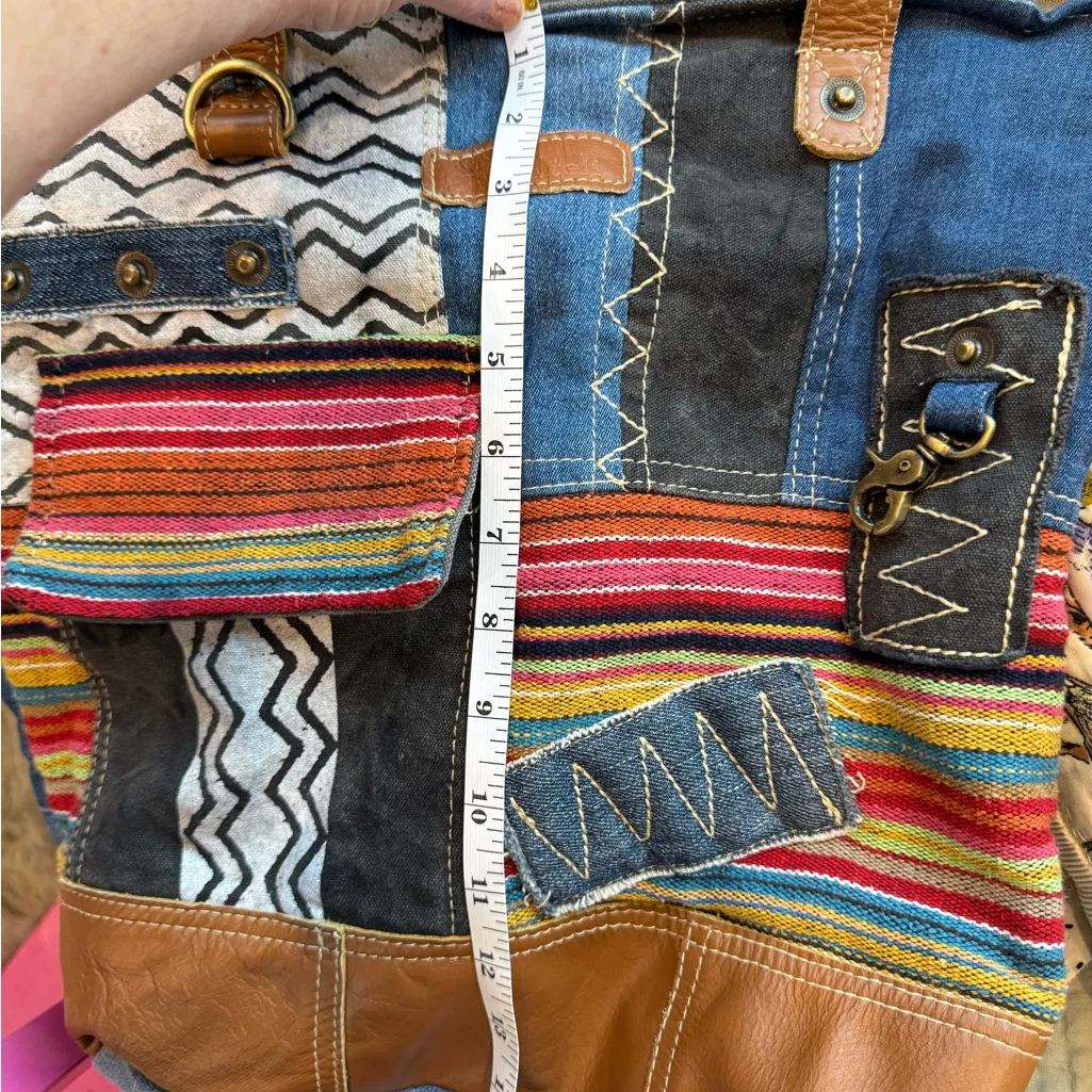 Travelteli Denim Patchwork Tote Blue - Image 11