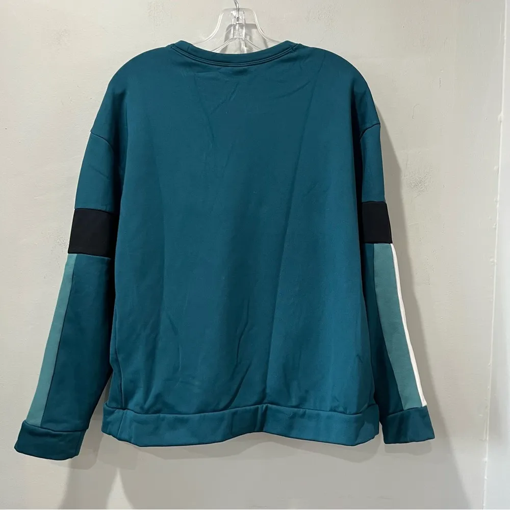Nike Therma Fleece Women Medium Teal Blue Pocket Crewneck Sweatshirt Color block - Image 6