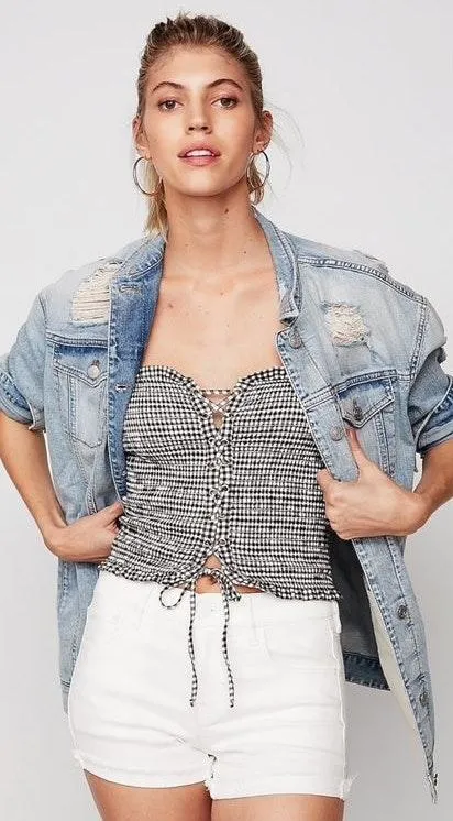 gingham Lace Up Tube Top - Image 3