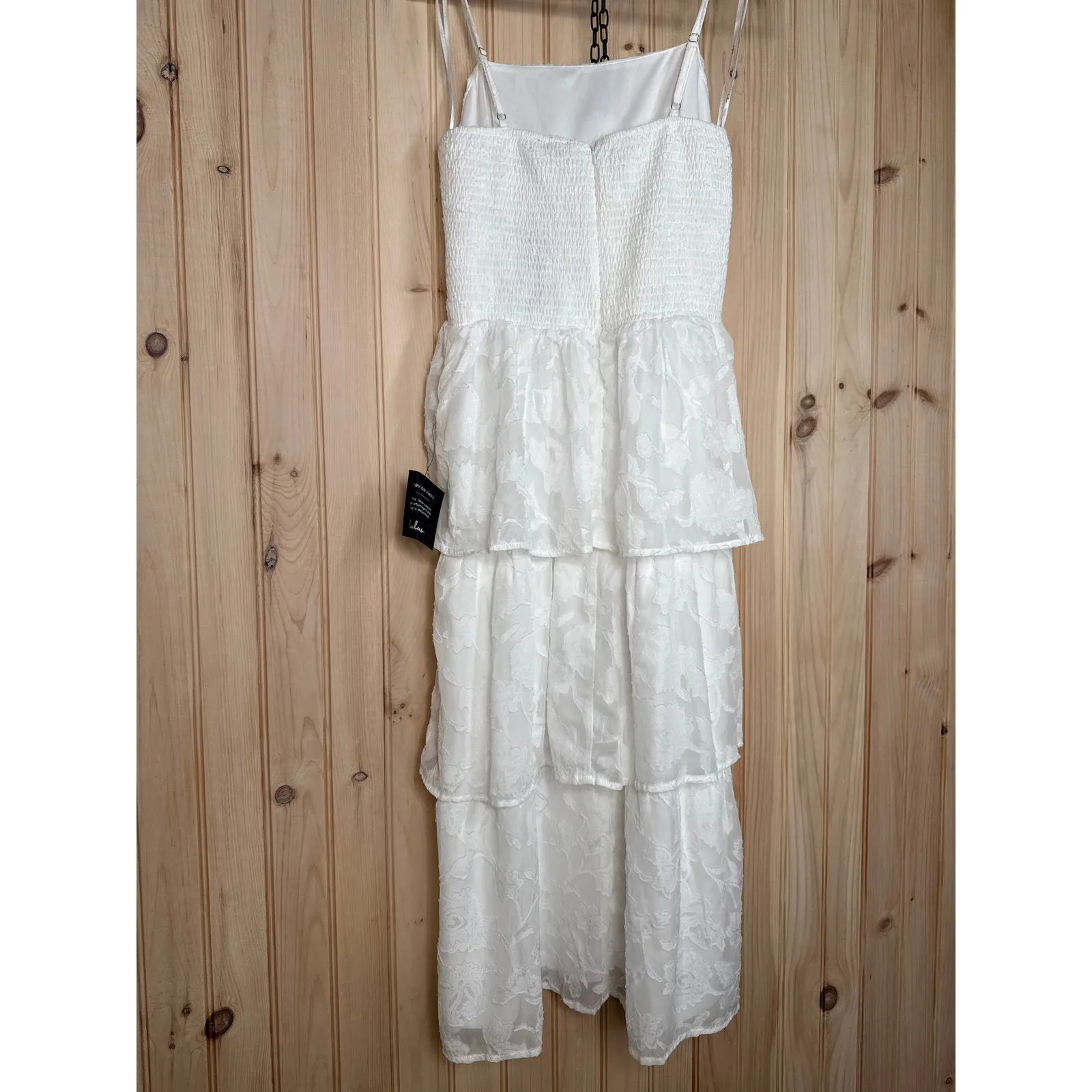 NWT Lulus Grace and Beauty White Burnout Floral Print Tiered Dress Summer Size L - Image 5