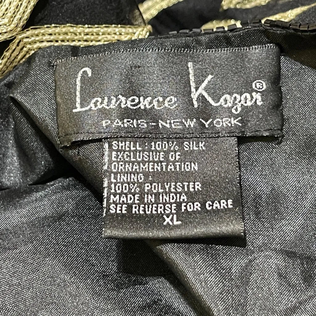 VTG Laurence Kazar Lady Jacket Size XL Gold Black Diamond Silk Beaded - Image 6