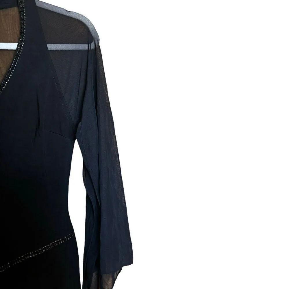 Nicole Bakti Dress Womens Small Black Mesh Embellished Long Evening Maxi Gown - Image 3