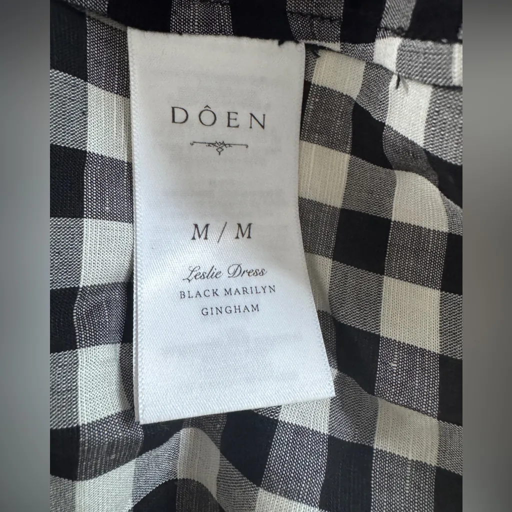 Doen NWT Leslie Linen Tie Strap Midi Dress Marilyn Gingham Black White Size M Size M - Image 9
