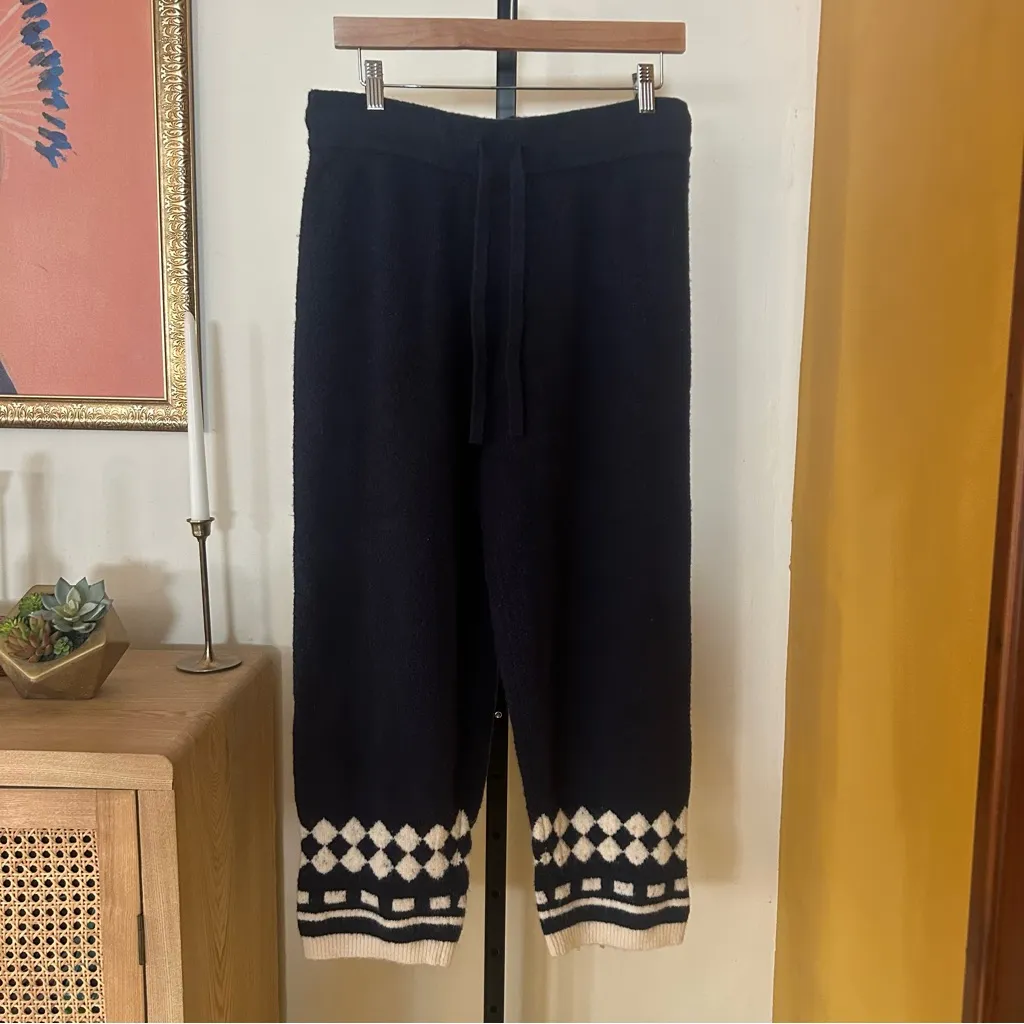 J. Crew Merino Wool Alpaca Sweater Pants Knit Cabincore Geometric Fair Isle Sz M - Image 2