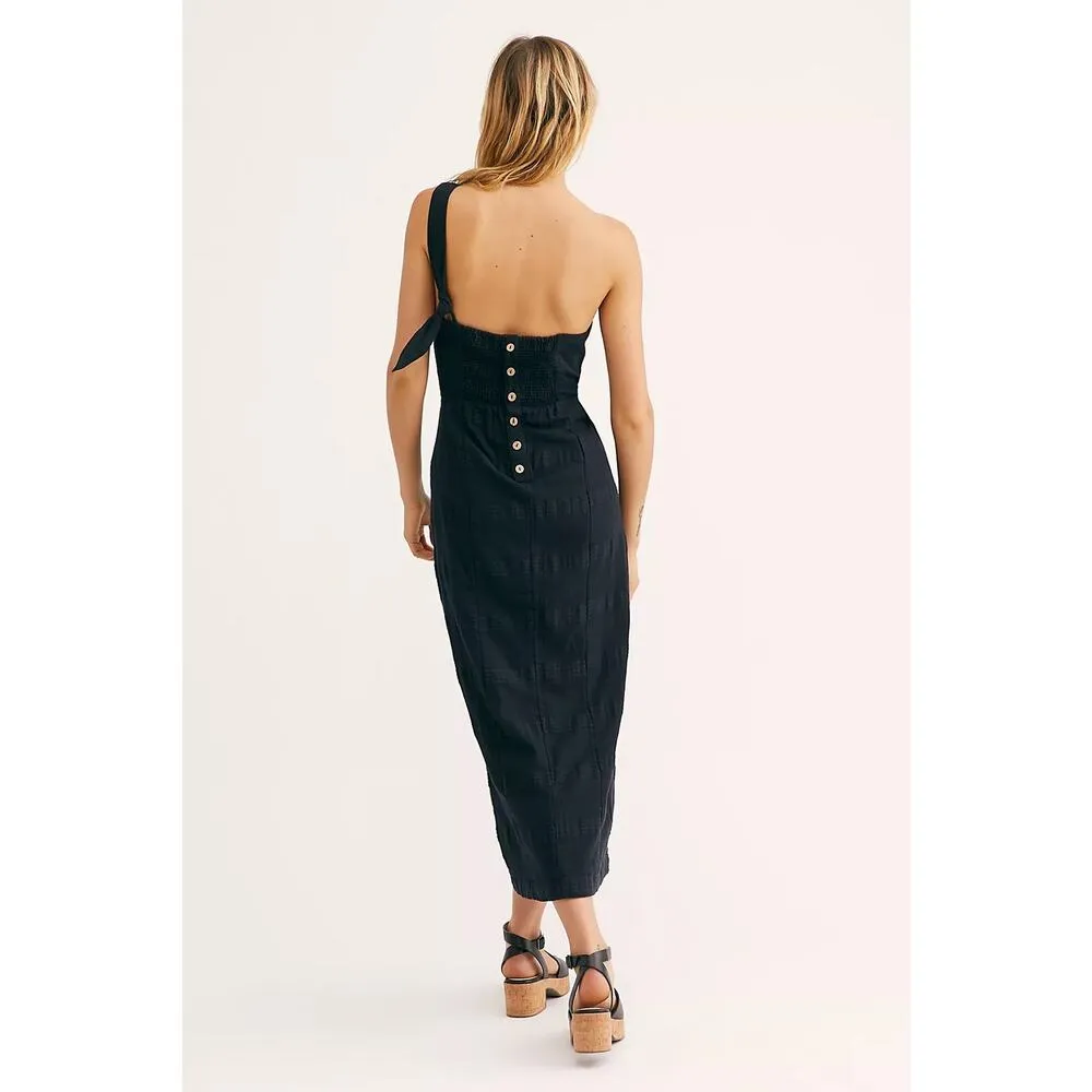 Free People At Leisure Black One Shoulder Sleeveless Wrap Midi Dress Size XS - Image 2