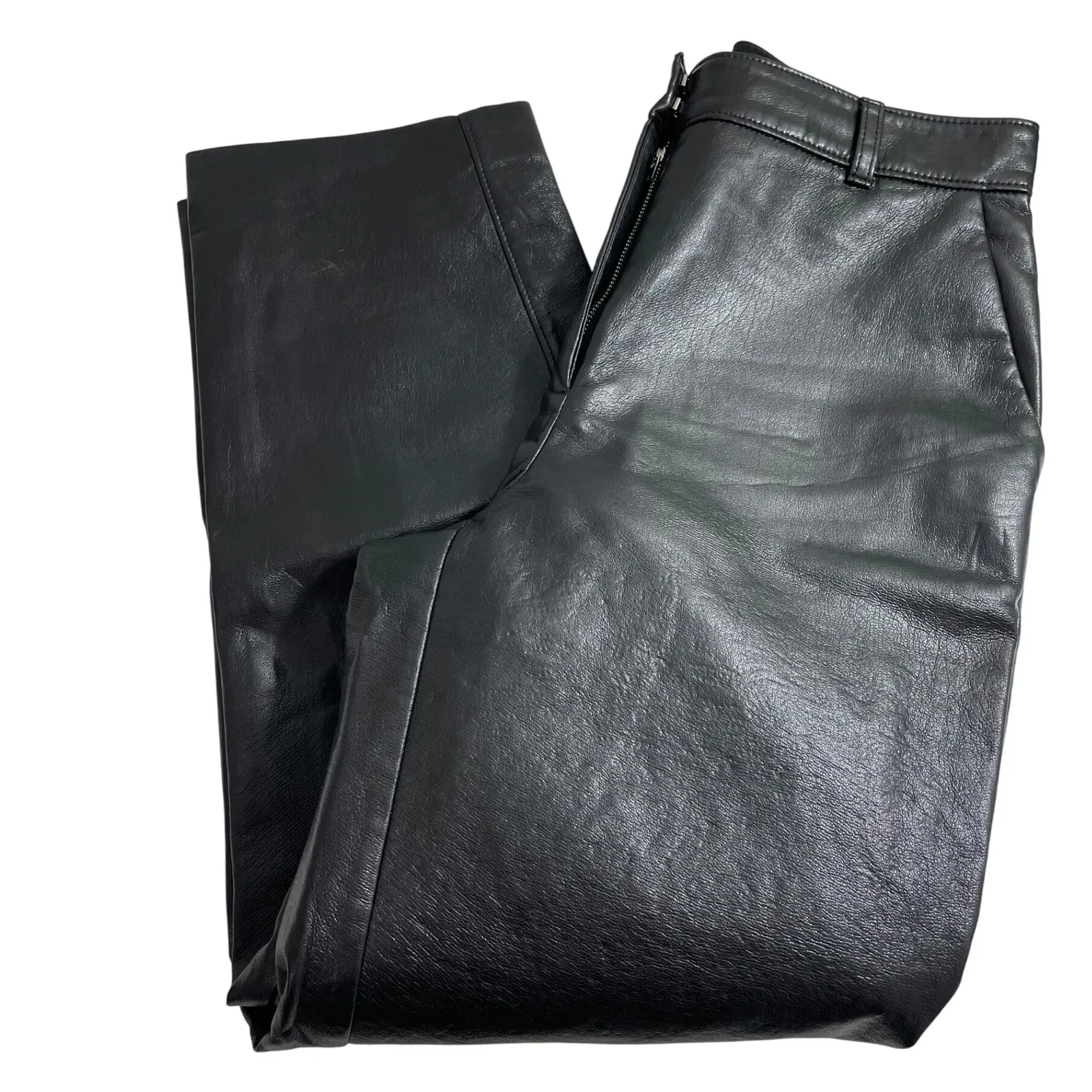 BABATON Aritzia Black Faux Leather Straight Leg Pants Cropped Ankle Sz 8 Trouser - Image 7