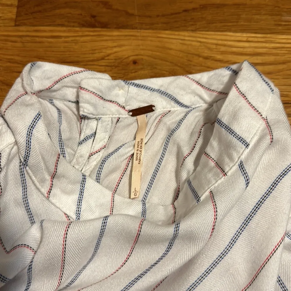 Free People White Striped Cut Out Backless Long Sleeve Top Shirt Womens Large - Image 11