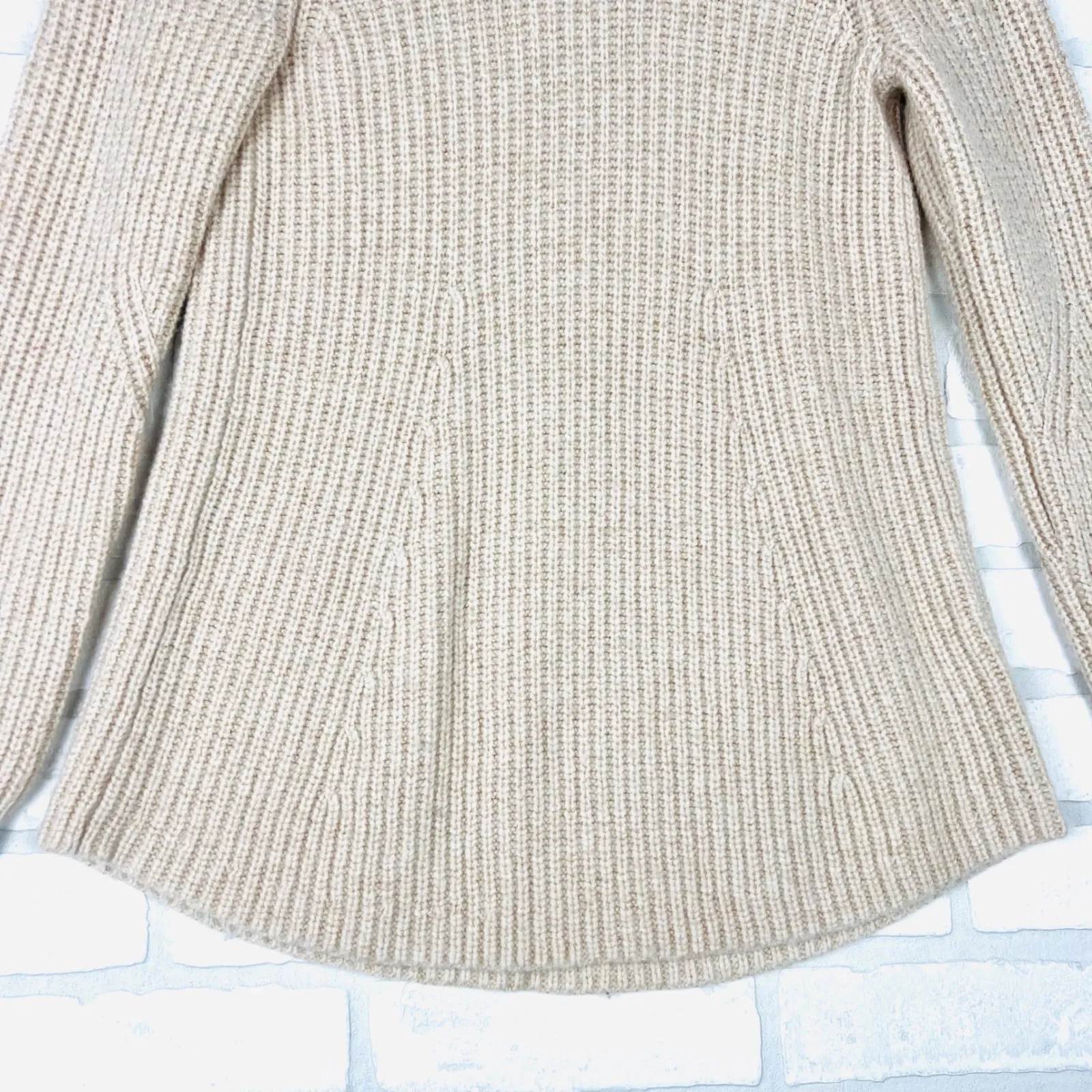 Athleta‎ XS Sweater Wool Blend Ribbed Knit Crew Neck Tunic Top Oatmeal - Image 2