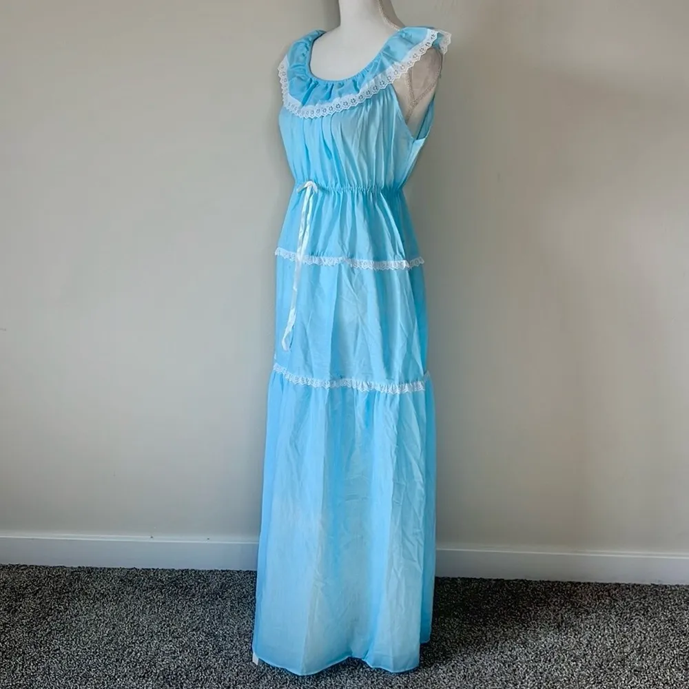 Vintage 70s Prairie Dress Nightgown Blue Size M - Image 5