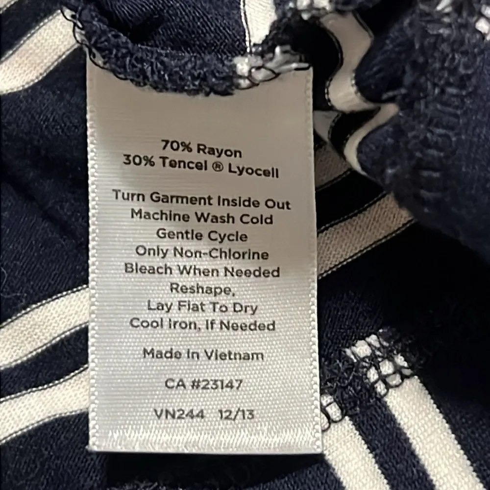 TALBOTS WOMAN size 2X dark blue white v neck striped 3/4 sleeve blouse hi low - Image 7