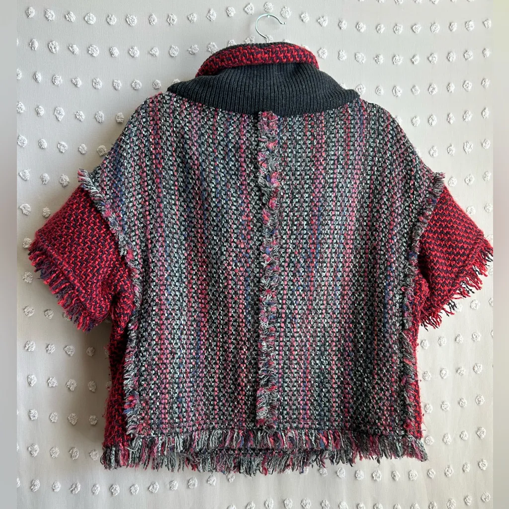 Tory Burch Wool Blend Tweed Color Block Turtle Neck Short‎ Sleeve Sweater Sz S - Image 2