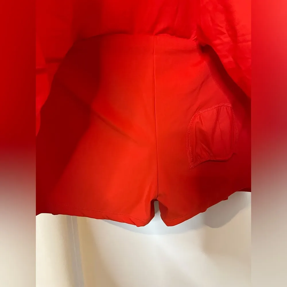 CRZ Yoga Red High Waisted Tennis Mini Pleated Skirt Spandex Inner Shorts Skort - Image 12