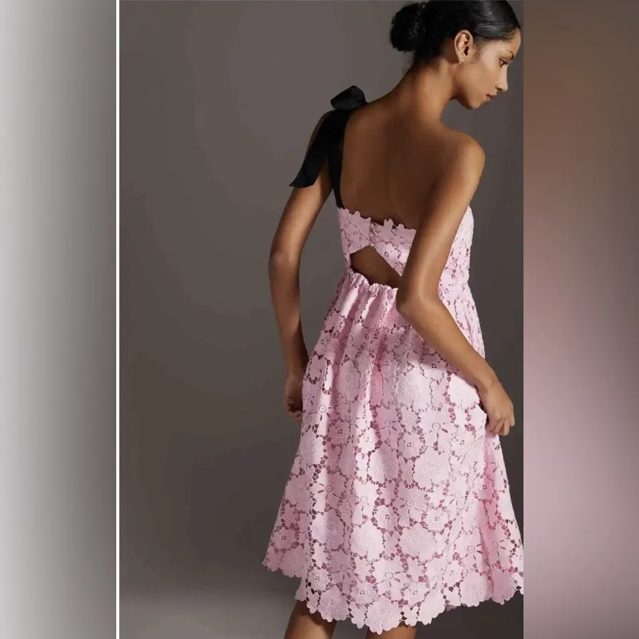 Anthropologie Maeve Women’s One Shoulder Tie Pink Lace Strapless Midi Dress Sz 6 - Image 6