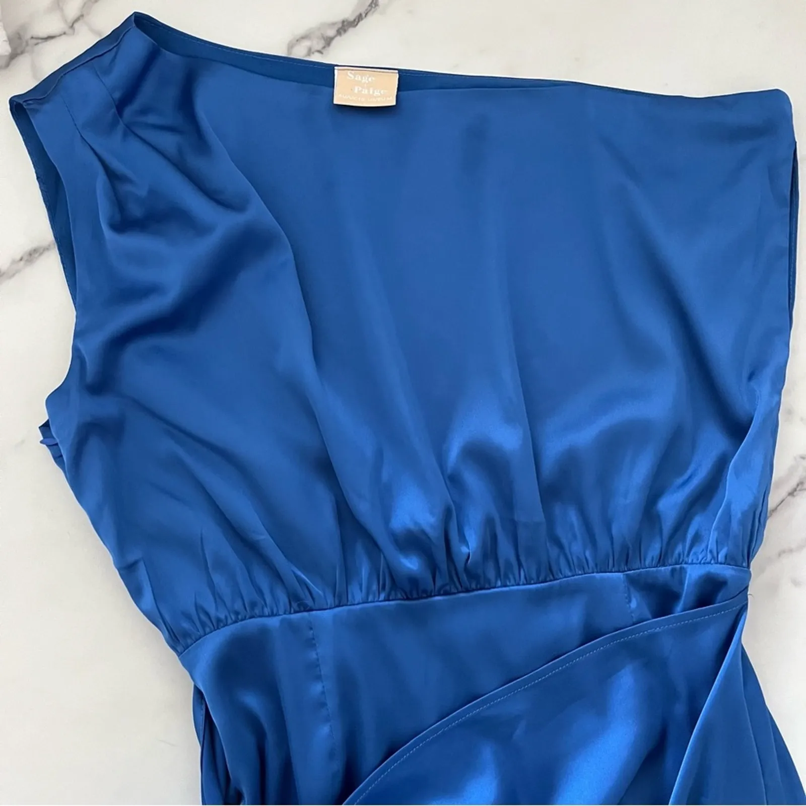 Sage + paige still lovers satin dress midnigth blue Sz Medium boho sexy party - Image 6