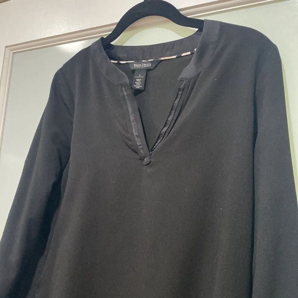 White House Black Market Women's Black Tunic Blouse Top Shirt Long Sleeve Sz 2 - Image 3