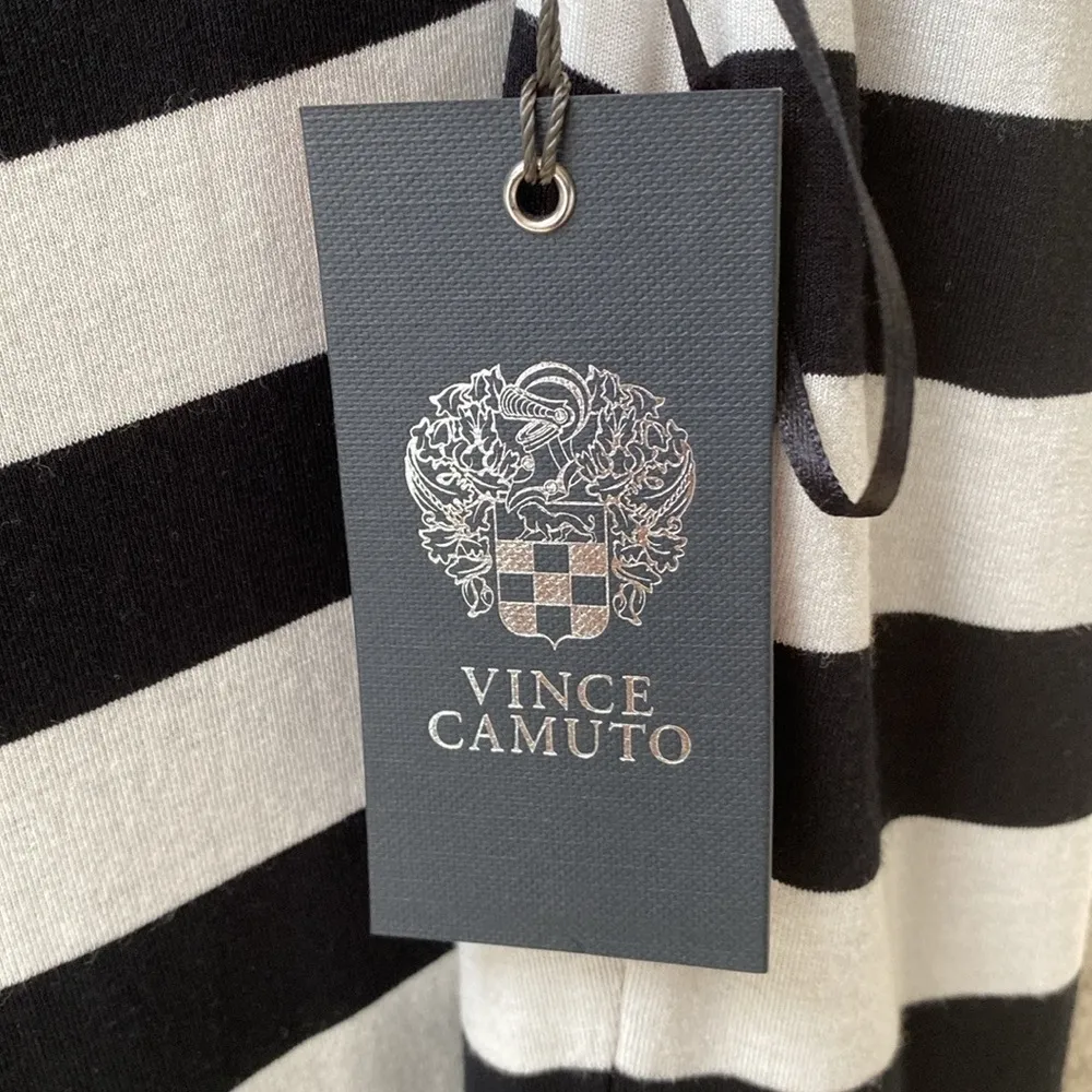 NWT! VINCE CAMUTO SLEEVELESS KNIT MAXI DRESS SHEER CHIFFON OVERLAY BLACK & WHITE - Image 10