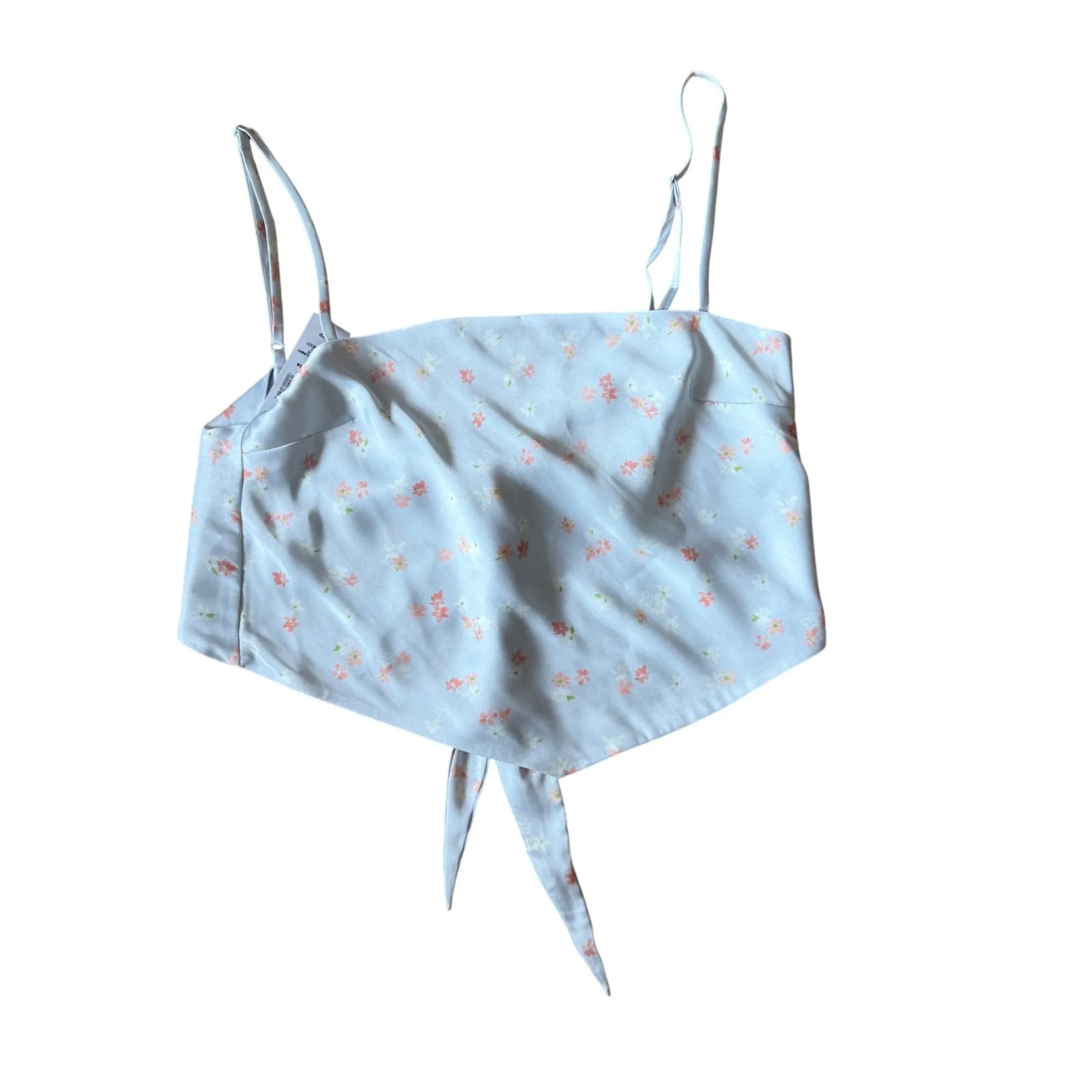 ARITZIA Elektra Camisole Floral Tie Front Crop Top XS Pale Blue - Image 5
