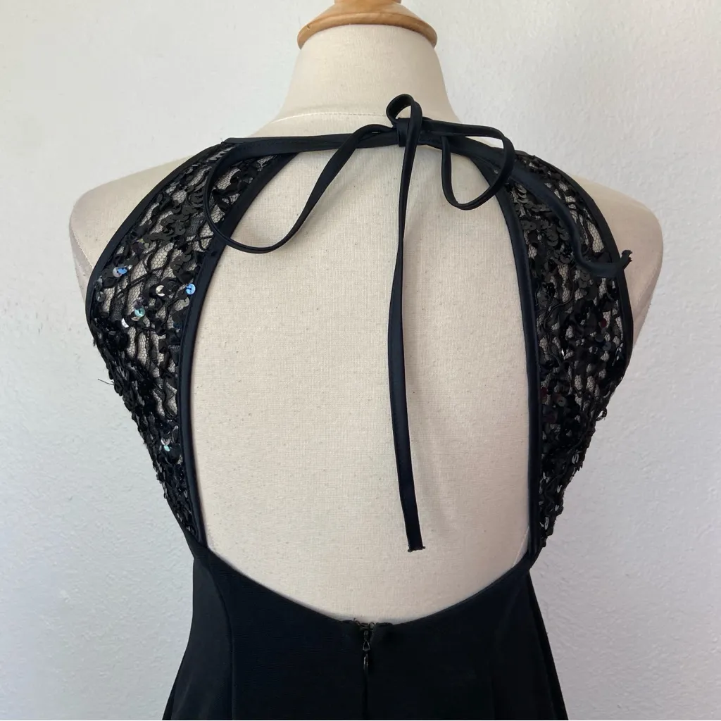 Vintage 90s Solid Black Full Length Sequin Prom Dress - Image 10