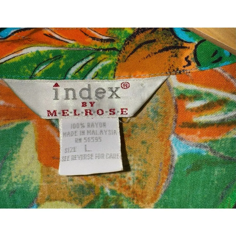 Vintage Index Melrose Button Up Fruit Tropical Top Womens Lg Colorful Vacation Green - Image 3