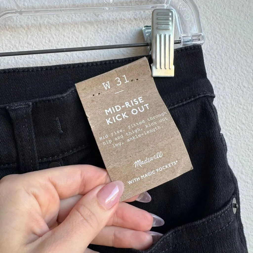 NWT Madewell Mid Rise Kick Out Flare Boot Jeans Solid Black Rinse Size 31 - Image 3