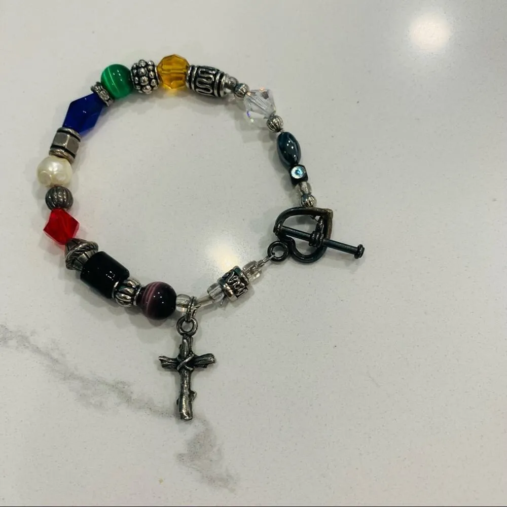 Silver beaded handmade prayer bead bracelet 7.25" long - Image 4