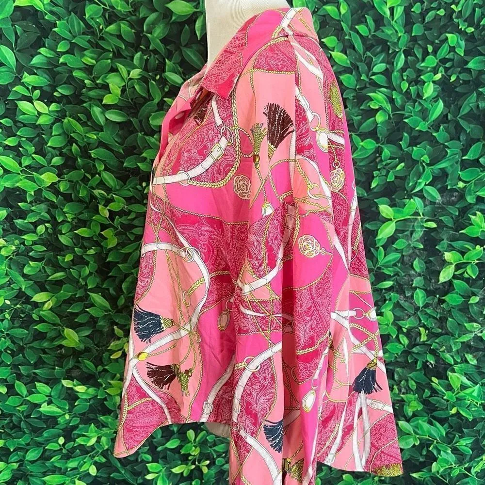 Mixed Print Button Up Tie Front Shirt plus size 2XL blouse Pink - Image 7