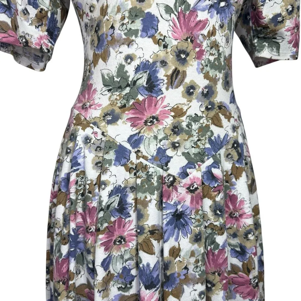 Vintage Britland Dress S Basque Waist Floral Midi‎ Trad Wife Modest Cottage USA - Image 2