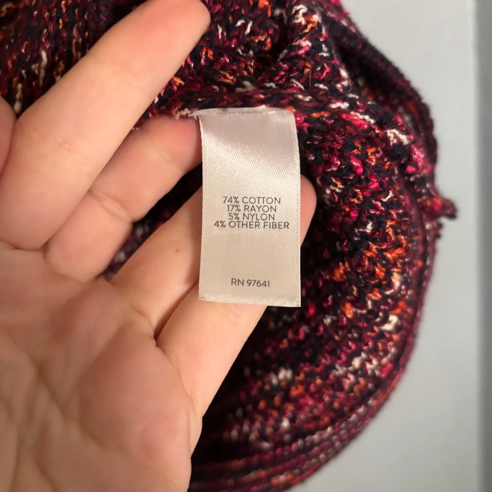 J.Jill‎ Womens Tweed Knit Cardigan Sweater Maroon Pink Fringe Trim Medium Preppy - Image 9