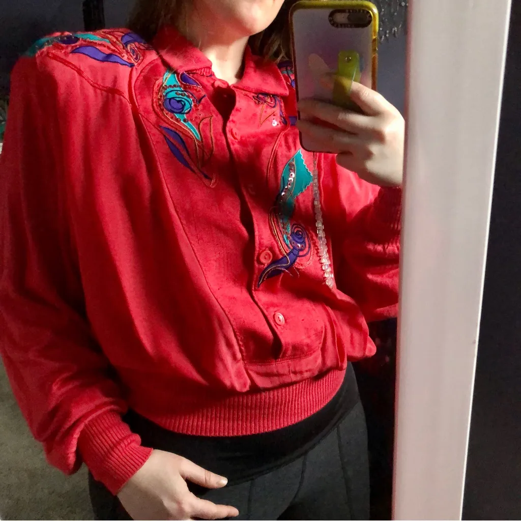 Vintage 80s Marc d’Alcy Pullover Sweater Beaded Sequin Top Shoulder Pads size M Red Size M - Image 10