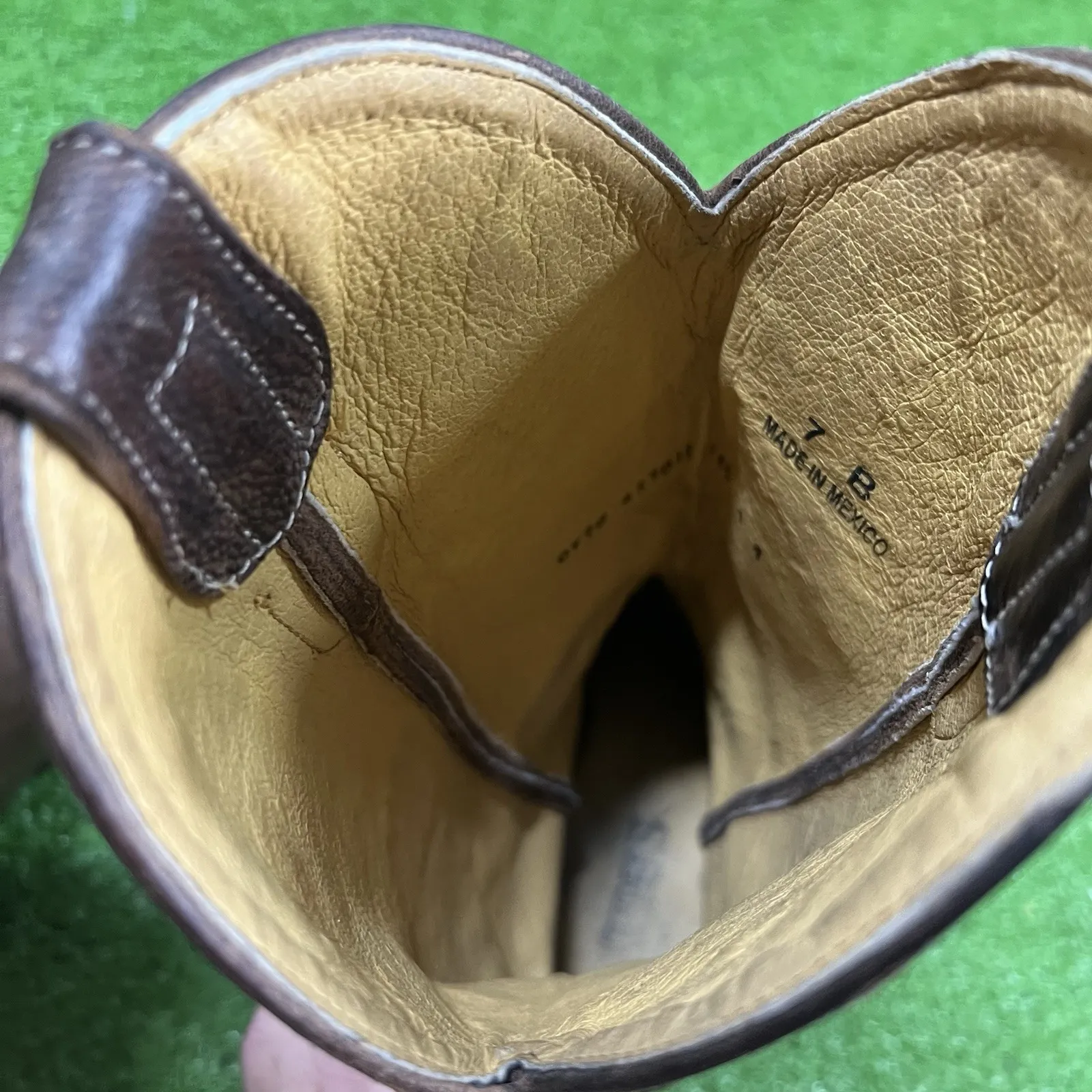 Cavenders Brown Leather Boots 7 B Snip Toe Pull On Western Rodeo Boot Cowgirl - Image 9