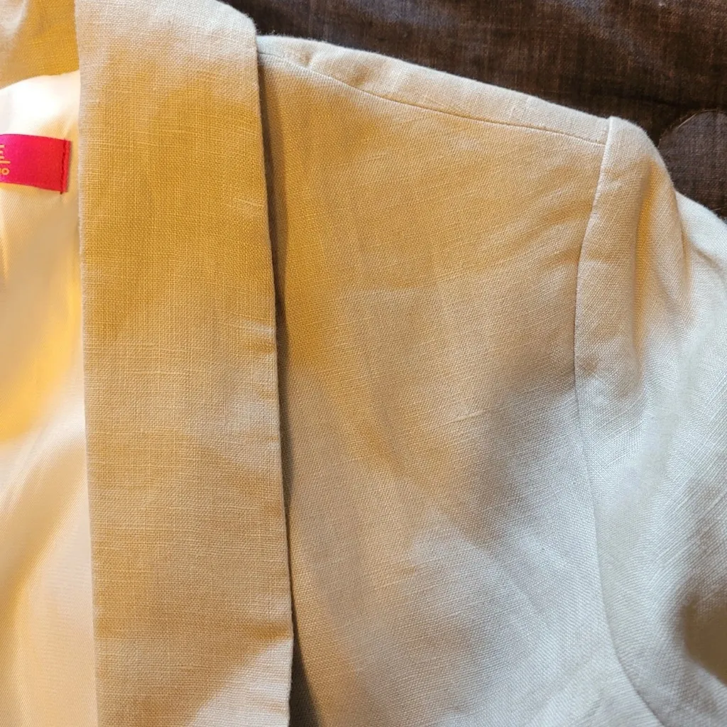 Catherine Malandrino 100% Linen Blazer Beige Open Front Fully Lined Size 14 - Image 8