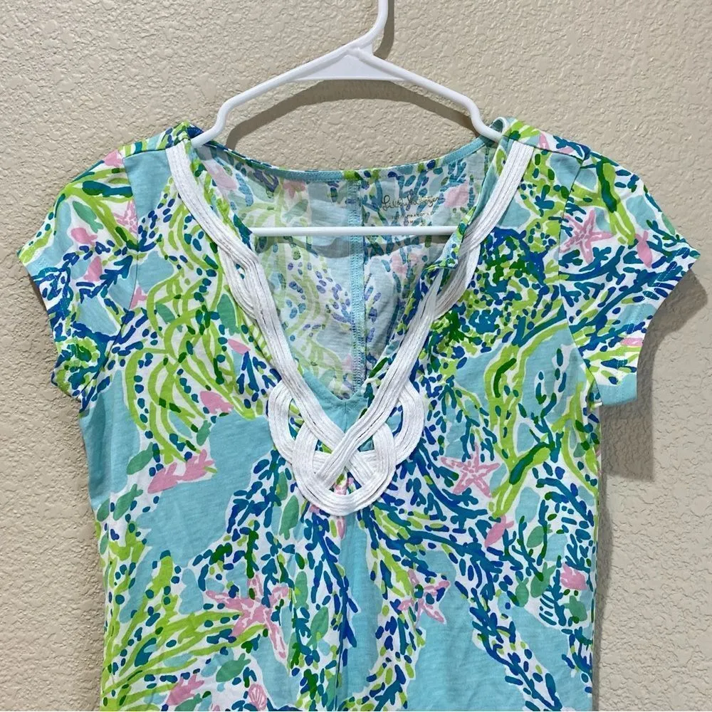 LILLY PULITZER Brewster Floral Cotton Dress in Skye Blue Heaven Extra Small XS - Image 4
